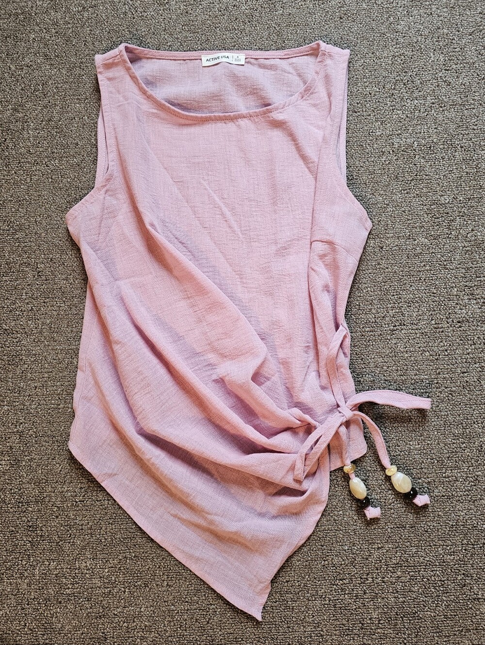 Active USA Dust Pink Side-Tie Asymmetrical Tank Top - Size S